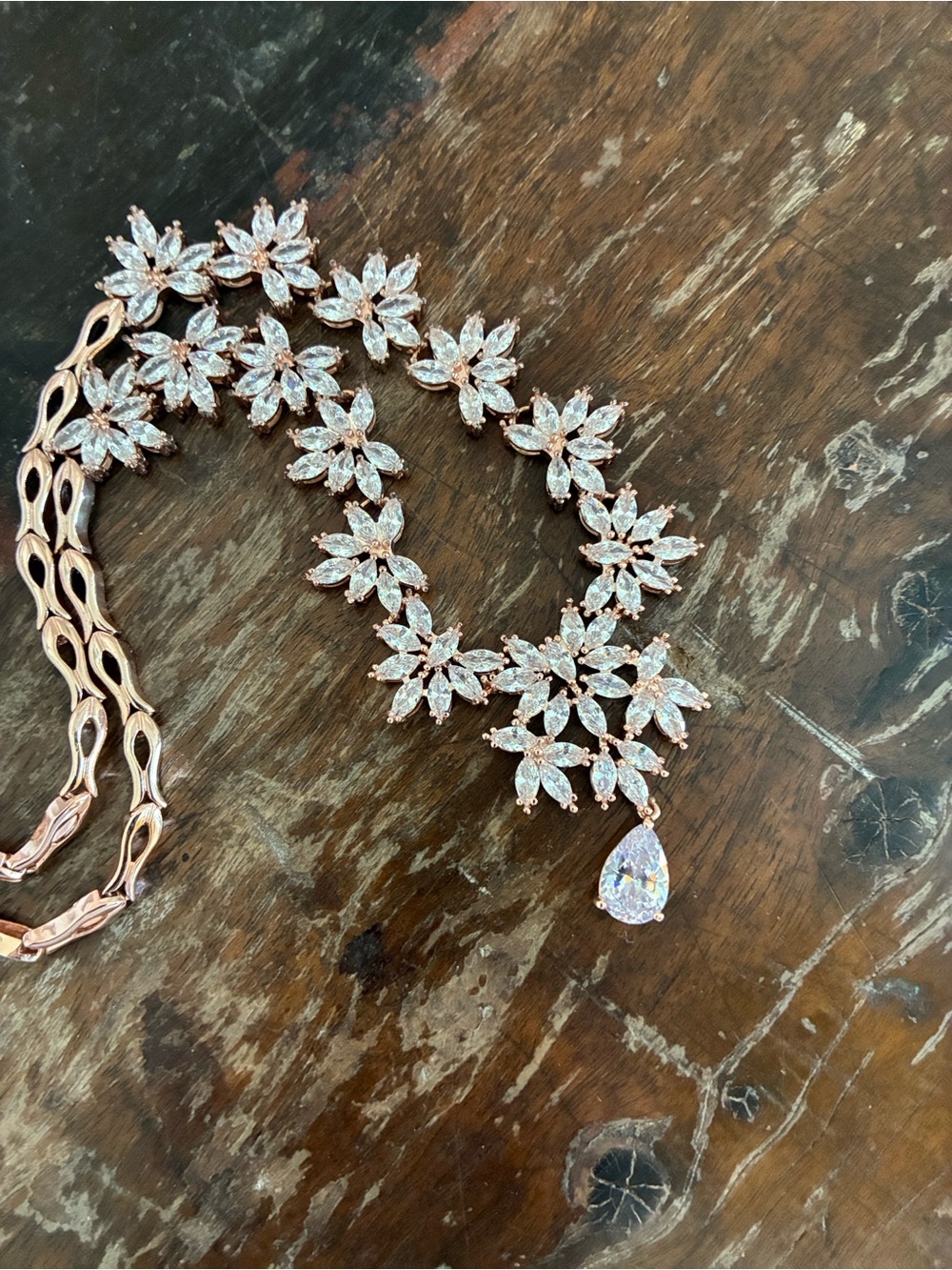 Charming Charlie Rose Gold Floral Crystal Statement Necklace